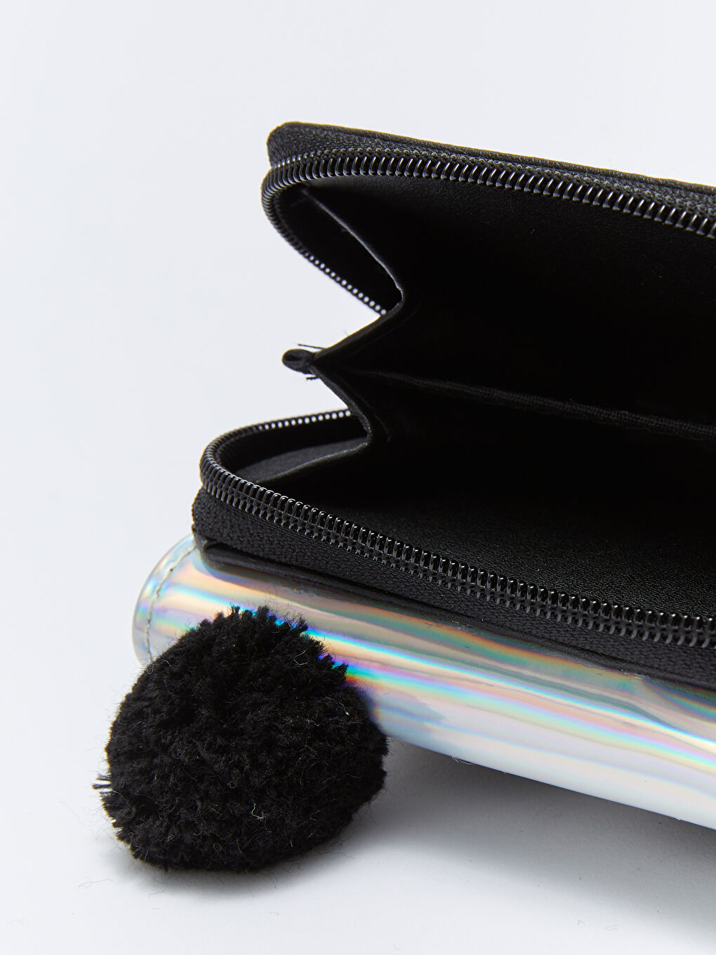 Gri Hologram Baskılı Ponpon Detaylı Kız Çocuk Cüzdan-4