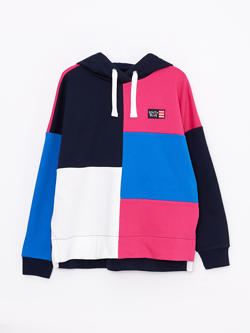 Lacivert Kapüşonlu Renk Bloklu Kadın Kalın Sweatshirt-5