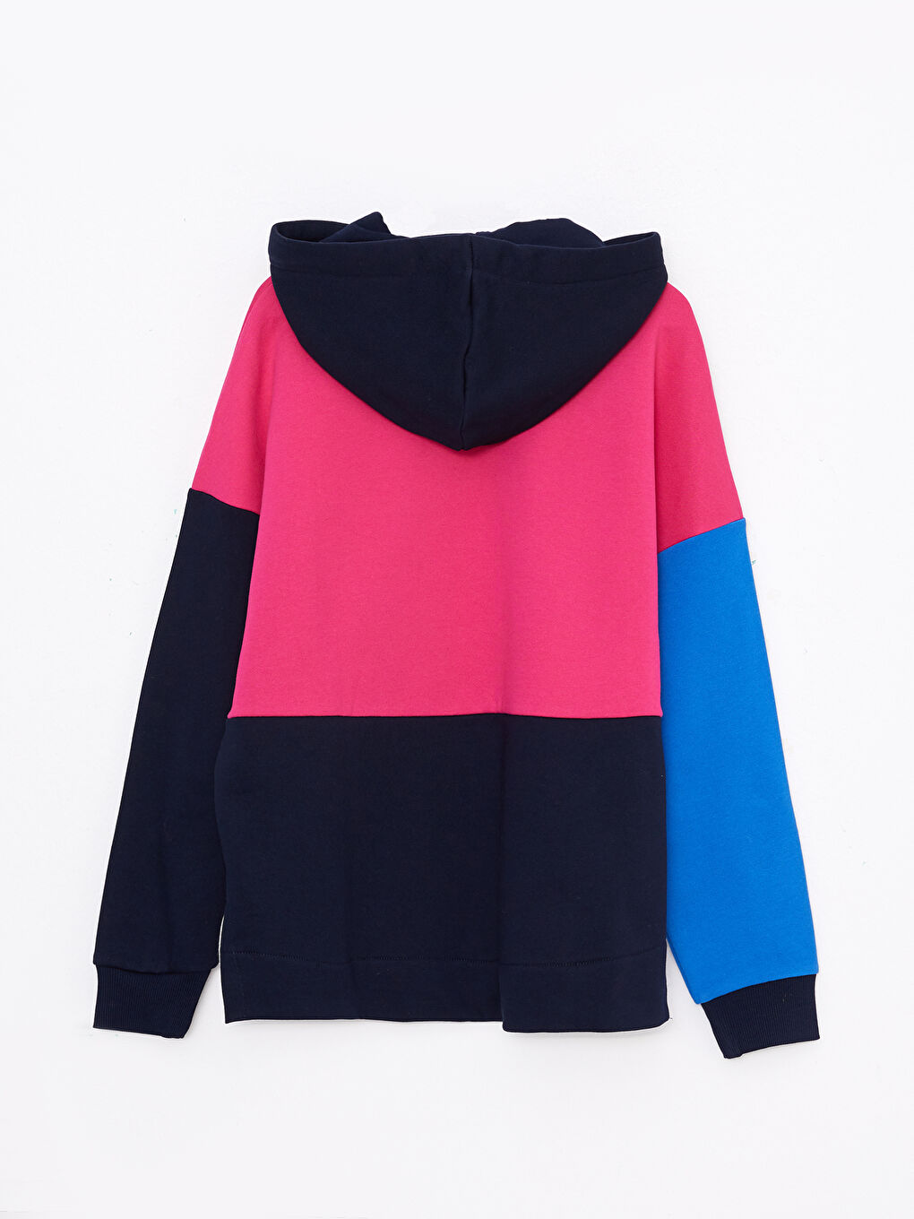 Lacivert Kapüşonlu Renk Bloklu Kadın Kalın Sweatshirt-6