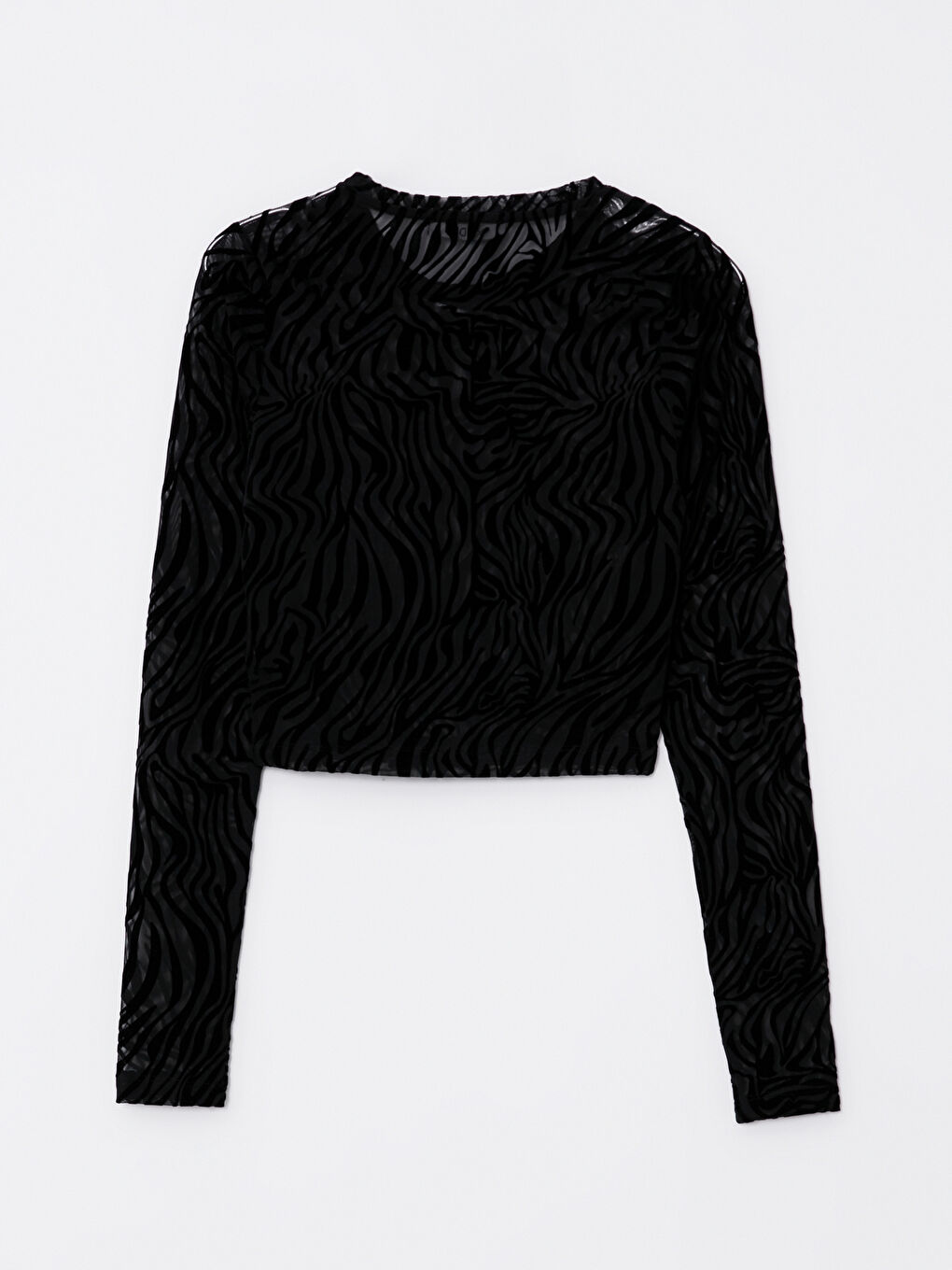 Siyah Bisiklet Yaka Desenli Uzun Kollu Kadın Crop-15