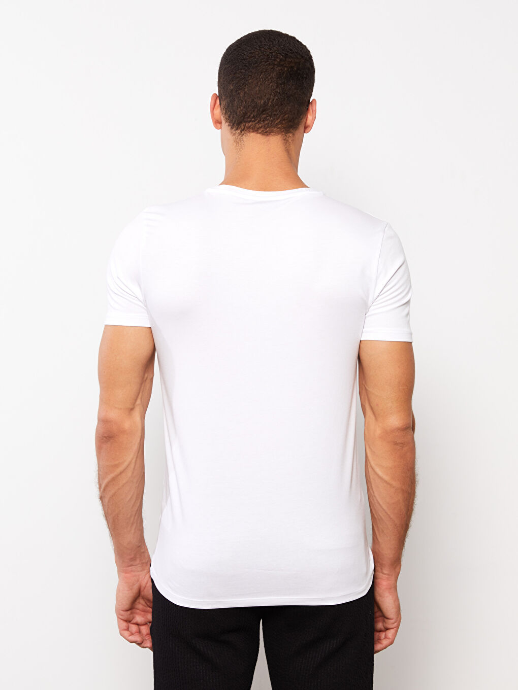 Beyaz Bisiklet Yaka Penye Erkek Tişört-4