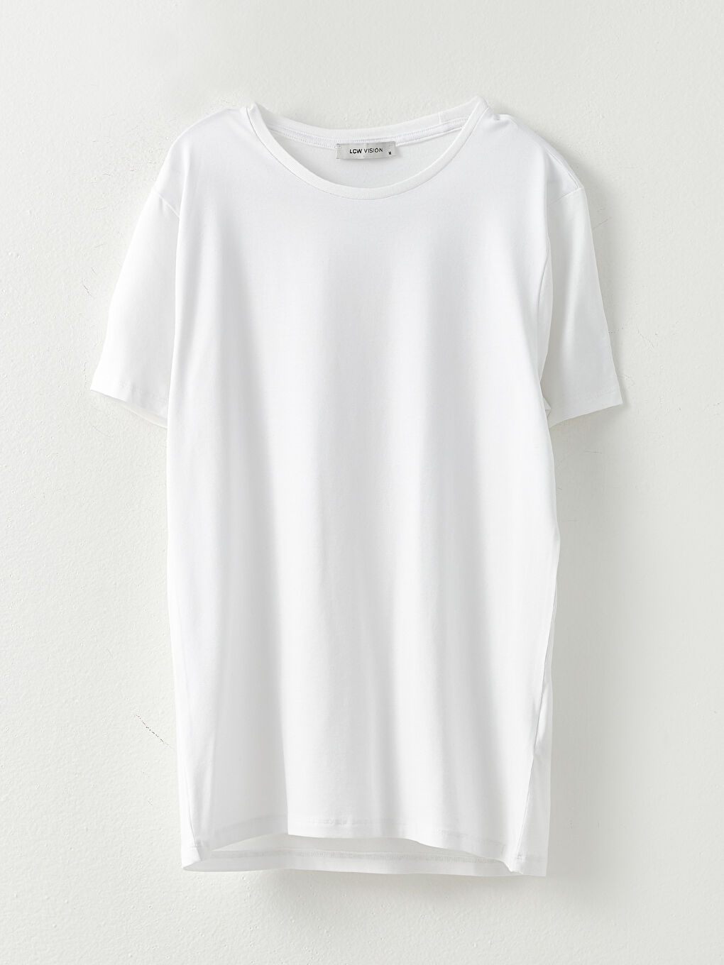 Beyaz Bisiklet Yaka Penye Erkek Tişört-5