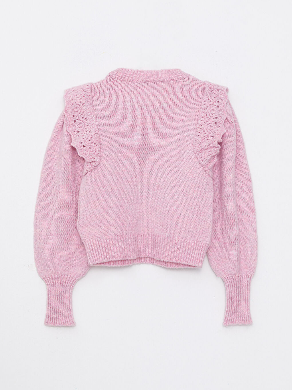 Pembe Bisiklet Yaka Kendinden Desenli Uzun Kollu Kadın Kazak-5