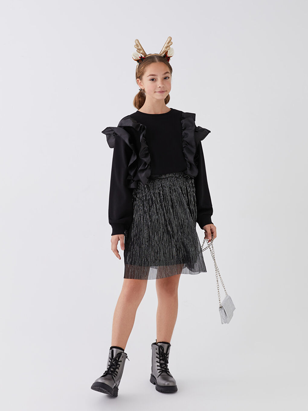 Metalik Beli Lastikli Işıltılı Kız Çocuk Etek-1