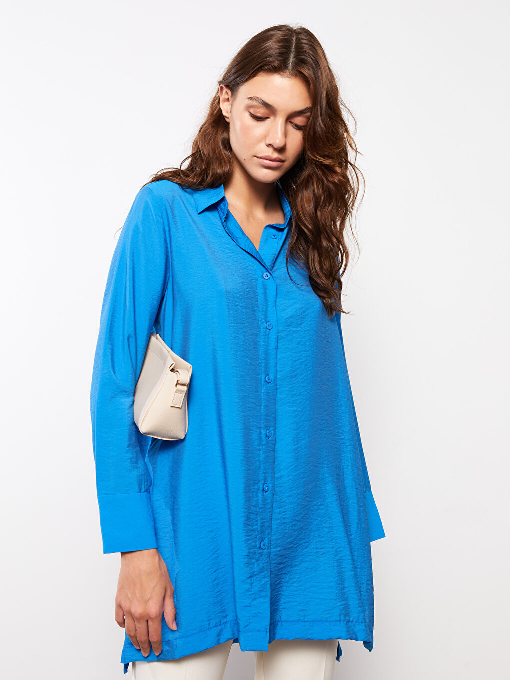 Tunique Chemise Unie à Manches Longues pour Femmes-1