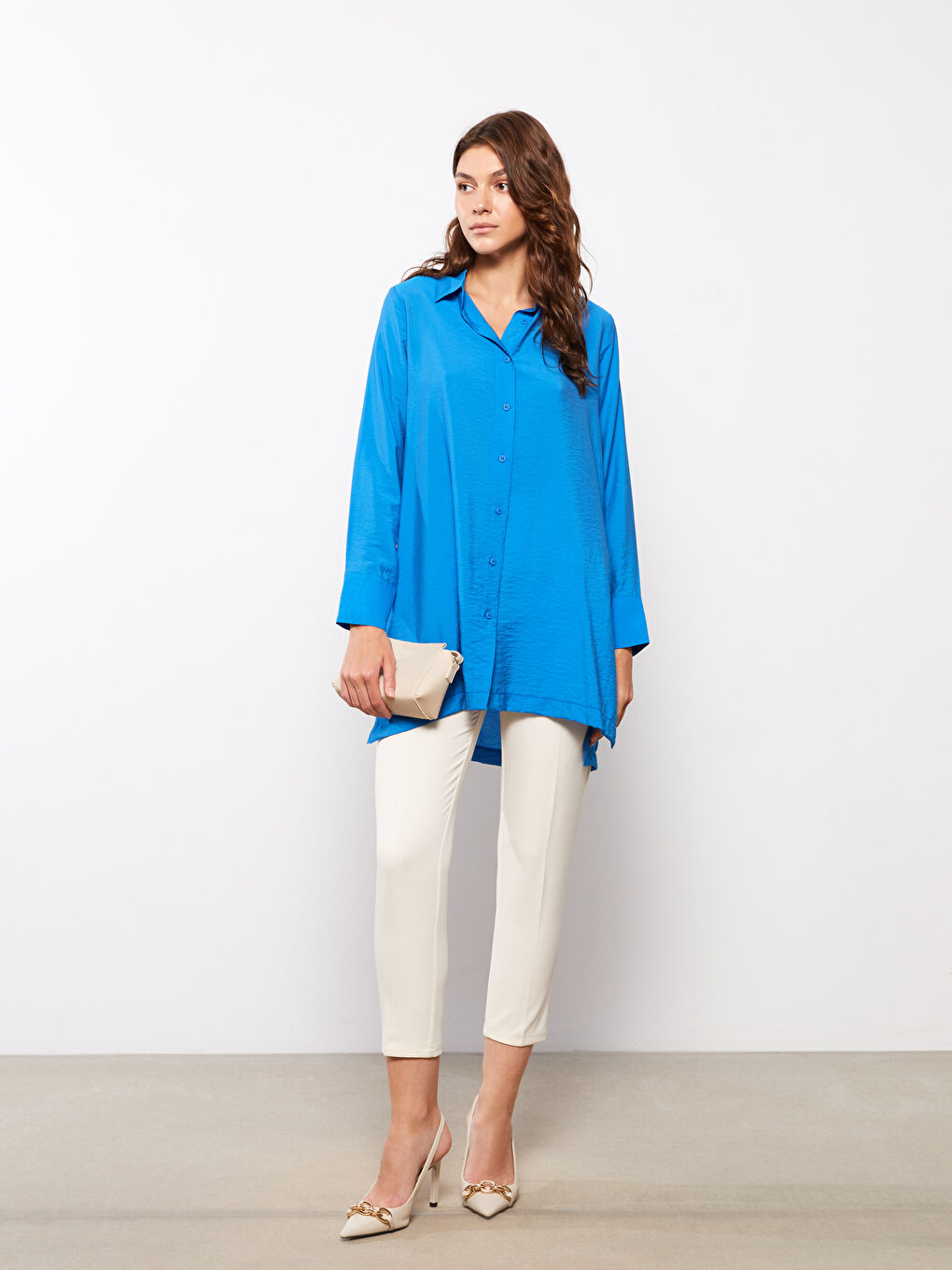 Tunique Chemise Unie à Manches Longues pour Femmes-2