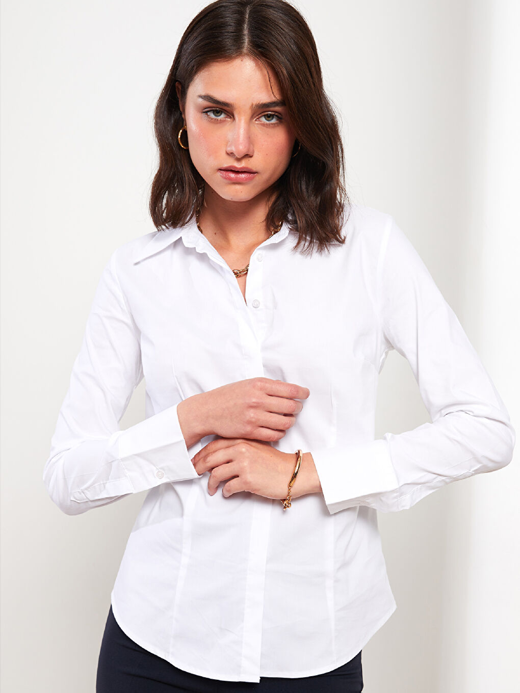 Buttoned Regular Long Sleeve Poplin Women's Shirt