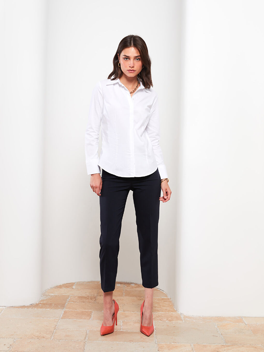 Buttoned Regular Long Sleeve Poplin Women's Shirt-1