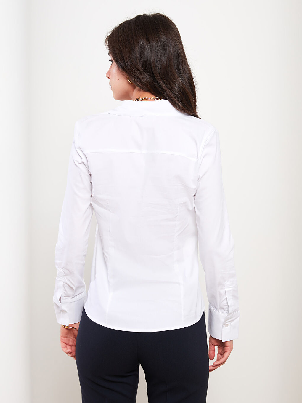 Buttoned Regular Long Sleeve Poplin Women's Shirt-4