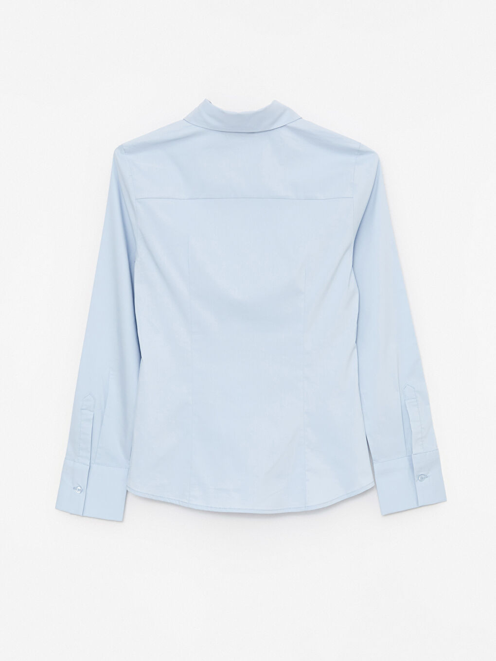 Mavi Önden Düğme Kapamalı Düz Uzun Kollu Poplin Kadın Gömlek-6