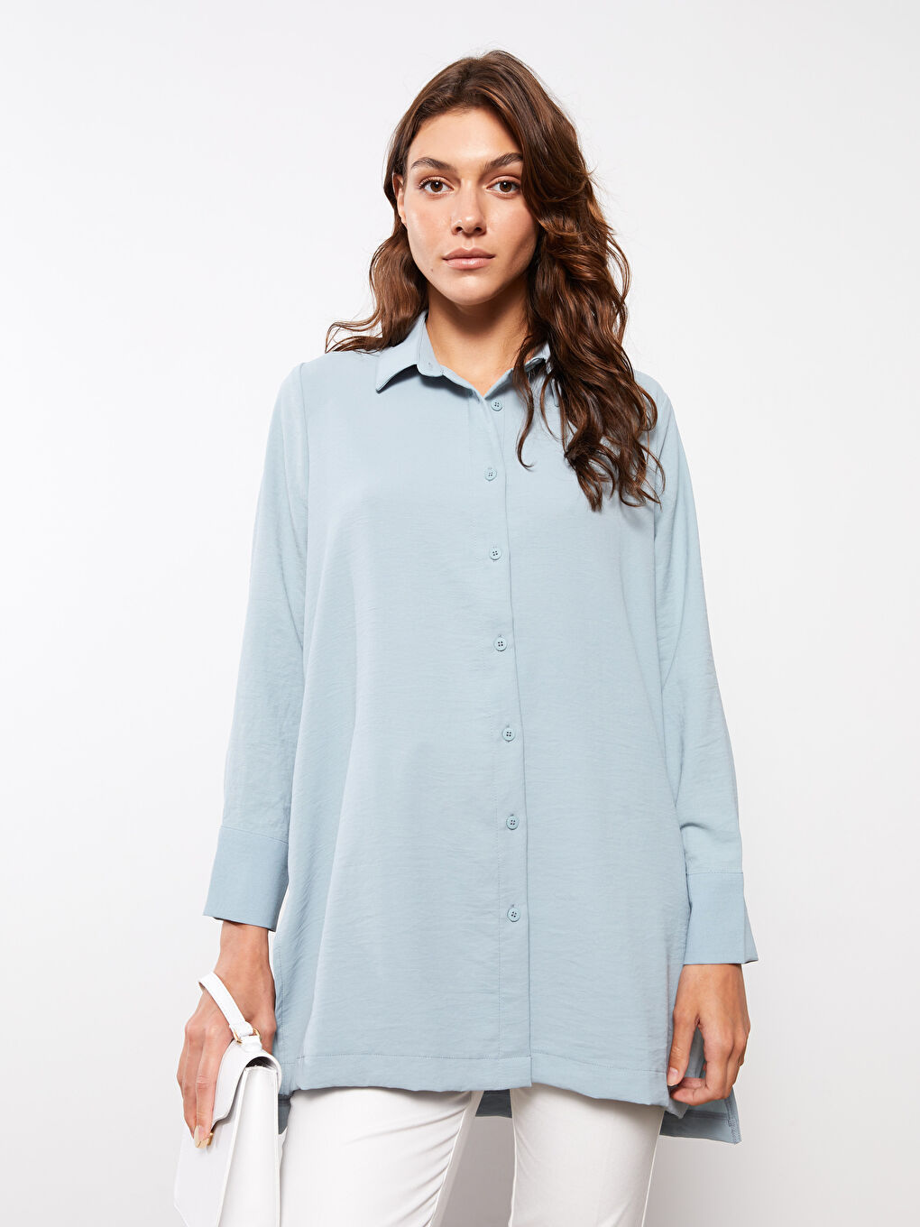 Tunique Chemise Unie à Manches Longues pour Femmes-1