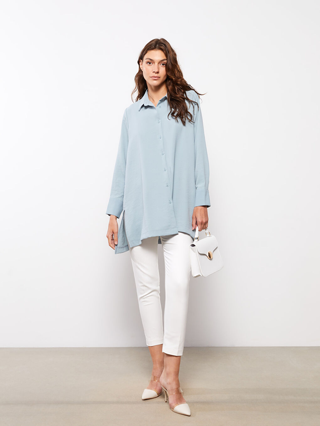 Tunique Chemise Unie à Manches Longues pour Femmes-2