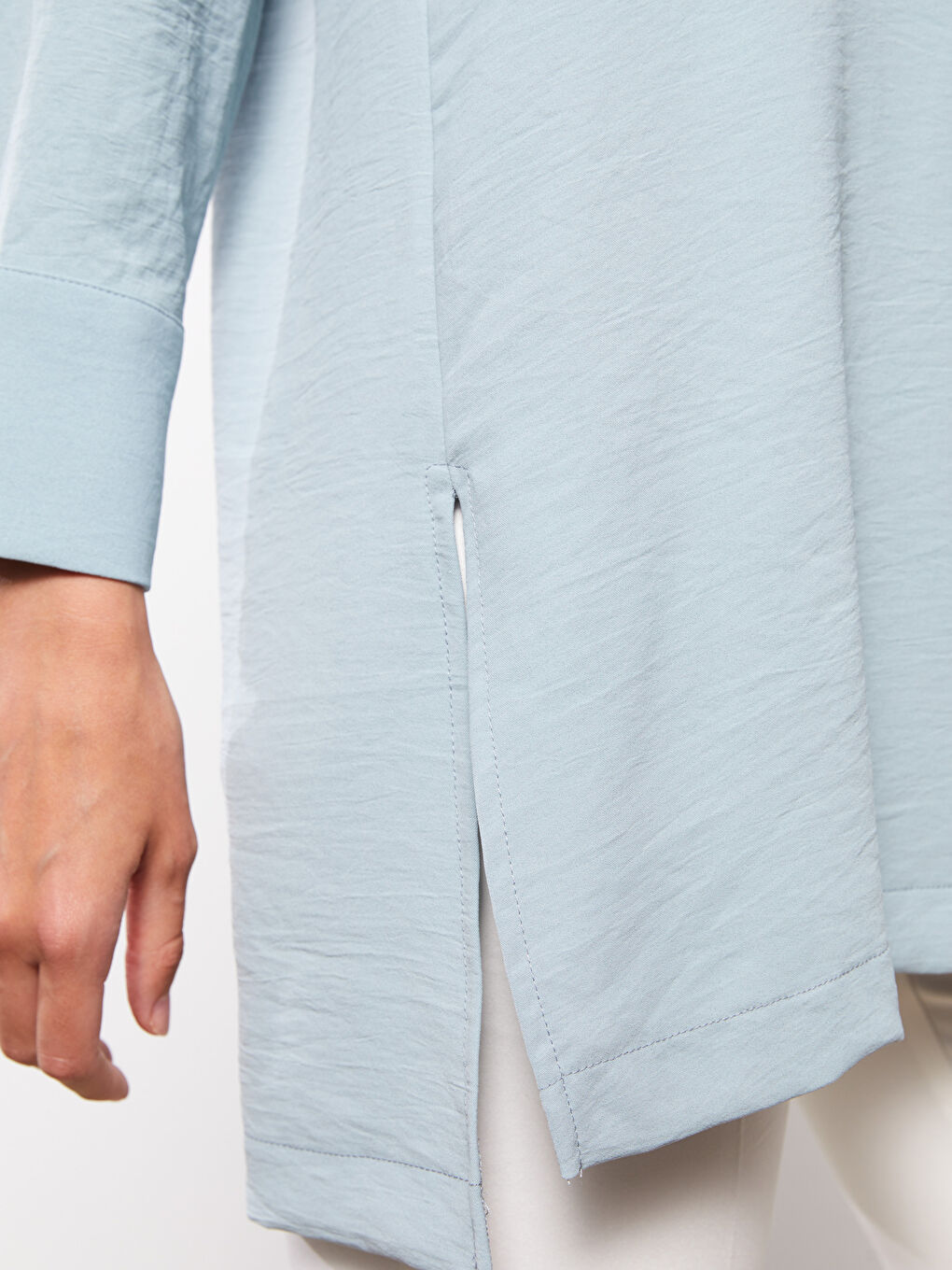 Tunique Chemise Unie à Manches Longues pour Femmes-3