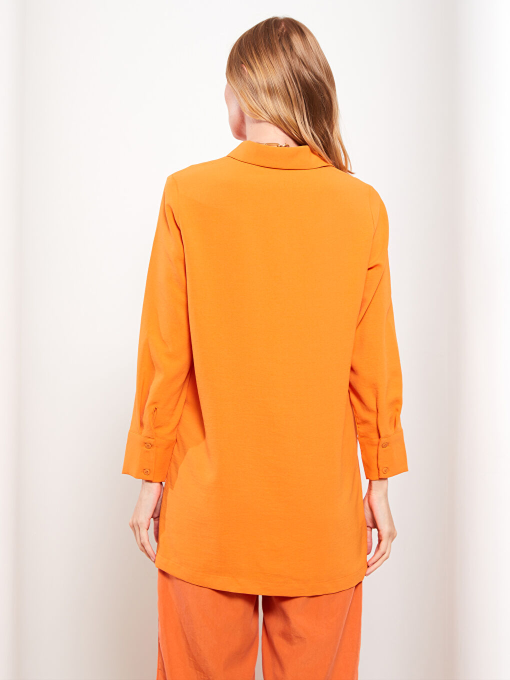 Однотонная рубашка-туника с длинным рукавом для женщин-4