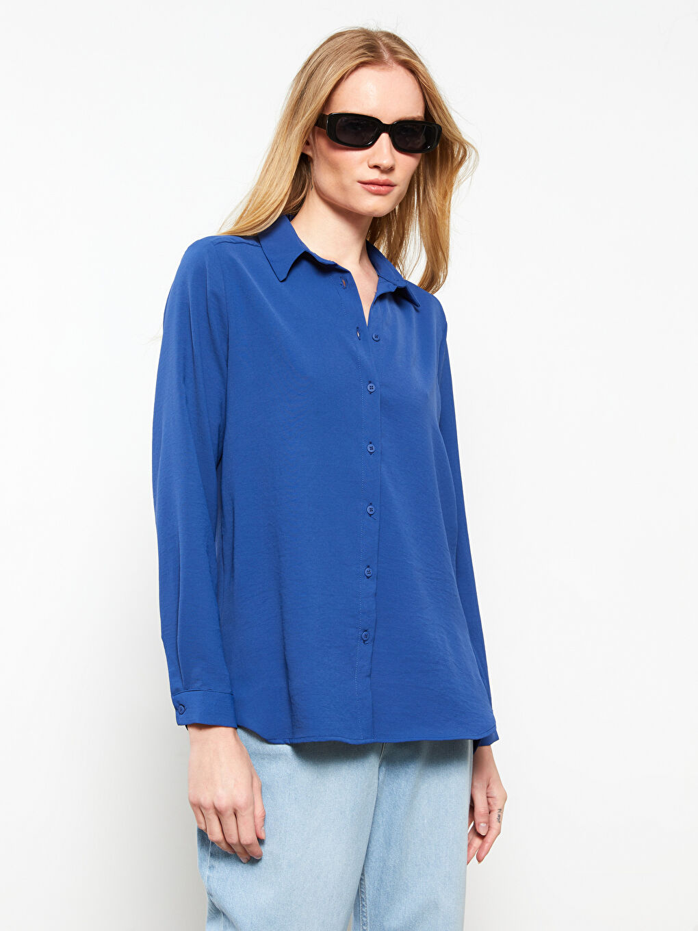 Chemise Boutonnée à Manches Longues Régulière pour Femmes-2