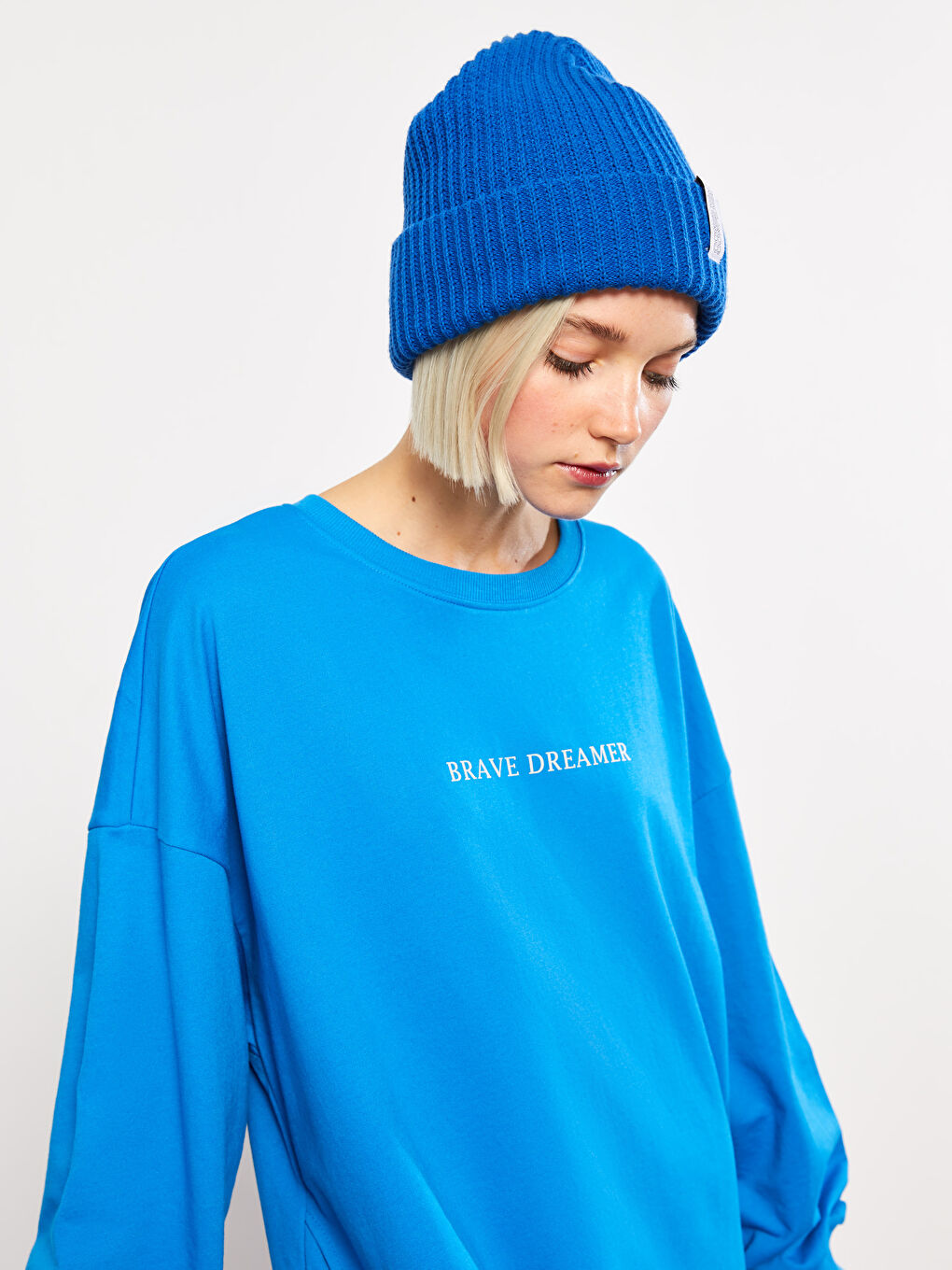 LCW Vision Rundhalsausschnitt Bedrucktes Oversize Sweatkleid für Damen -W2FV03Z8-JXJ