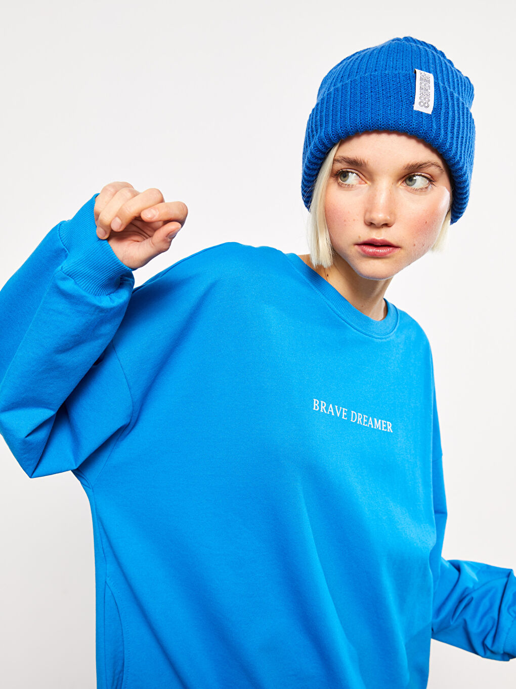 LCW Vision Rundhalsausschnitt Bedrucktes Oversize Sweatkleid für Damen -W2FV03Z8-JXJ