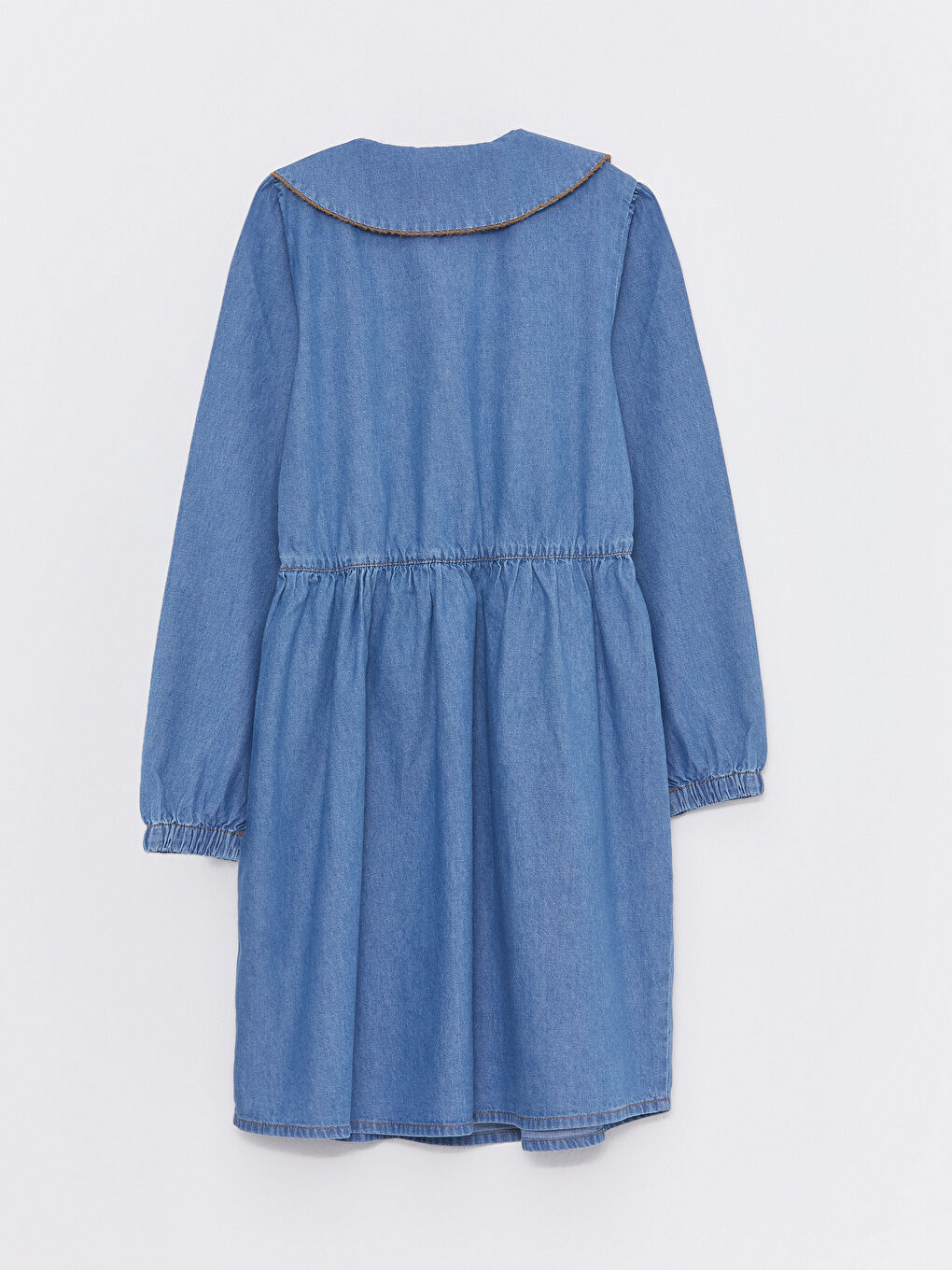 Baby Collar Basic Long Sleeve Girl Jean Dress-1