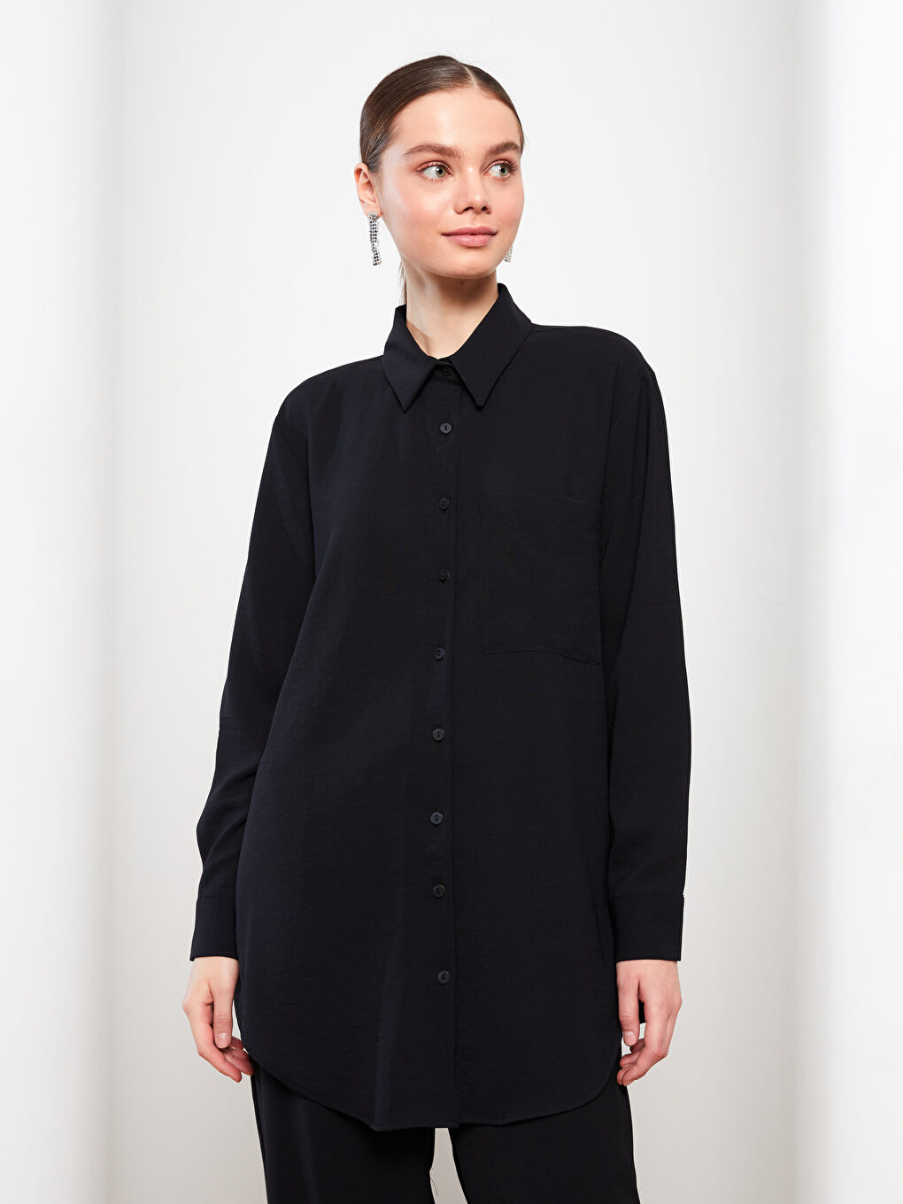 Plain Long Sleeve Women's Shirt Tunic-1