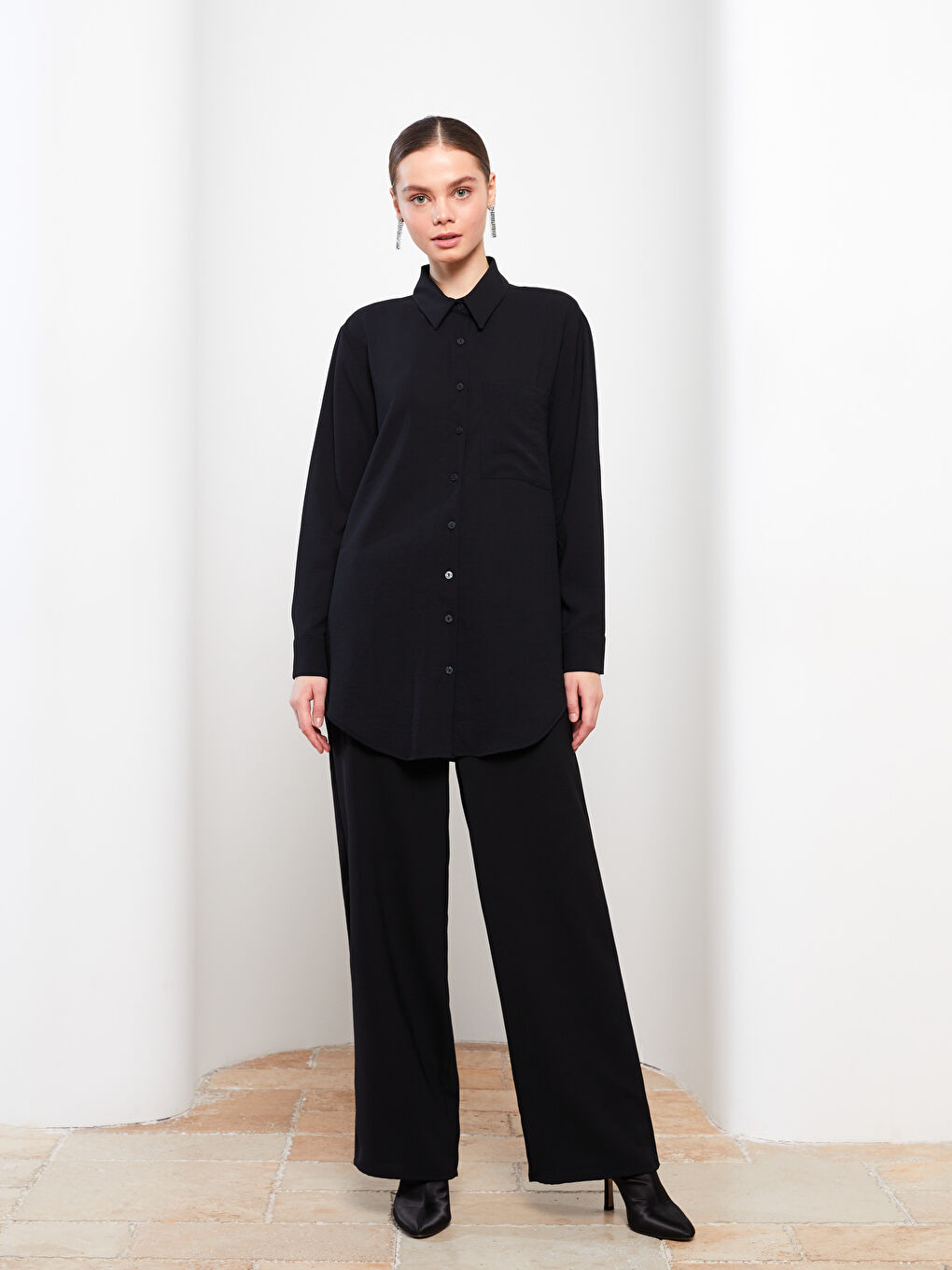 Plain Long Sleeve Women's Shirt Tunic-2