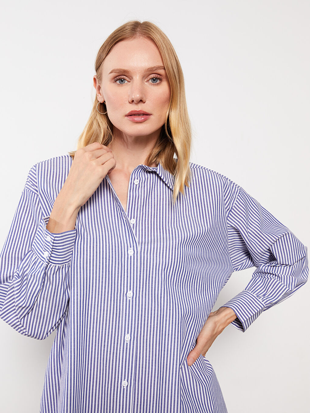 Lacivert Çizgili Kadın Gömlek Tunik-1