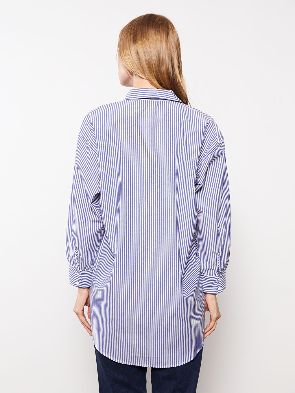 Lacivert Çizgili Kadın Gömlek Tunik-4