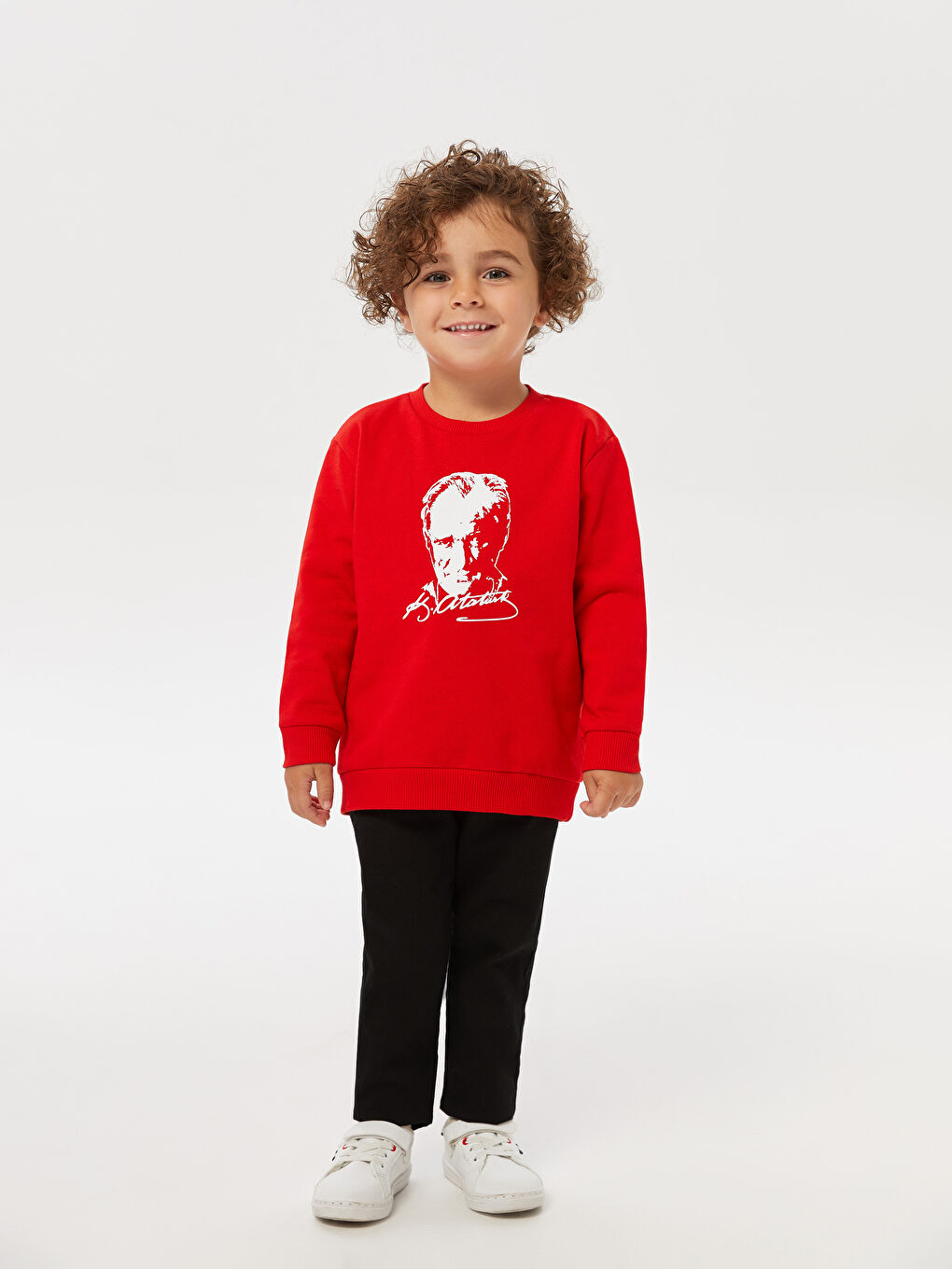 Kırmızı Bisiklet Yaka Uzun Kollu Atatürk Baskılı Erkek Bebek Sweatshirt-2