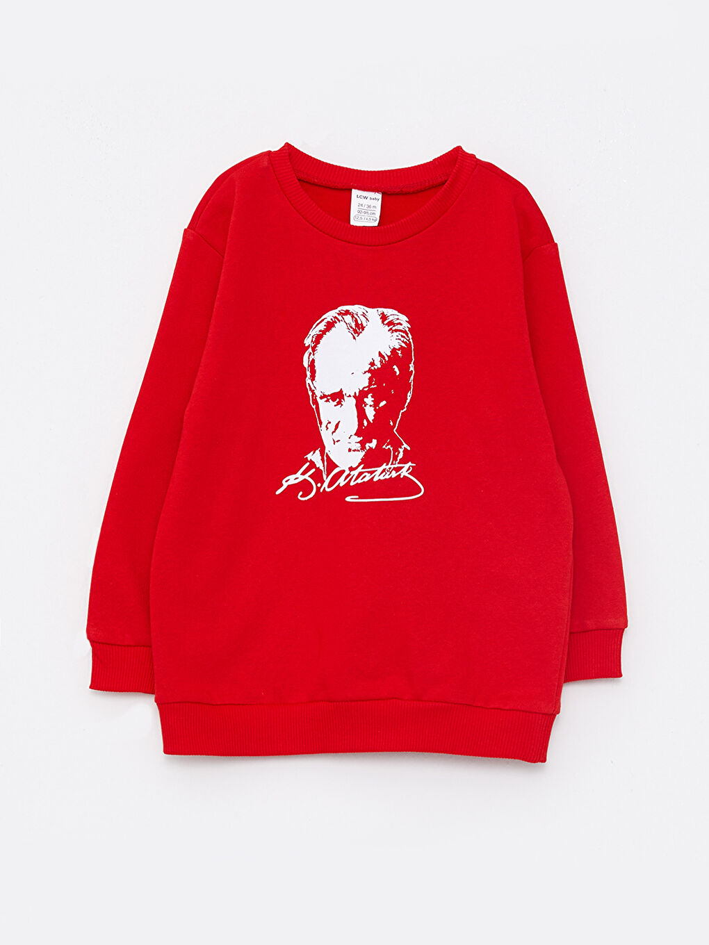 Kırmızı Bisiklet Yaka Uzun Kollu Atatürk Baskılı Erkek Bebek Sweatshirt-3