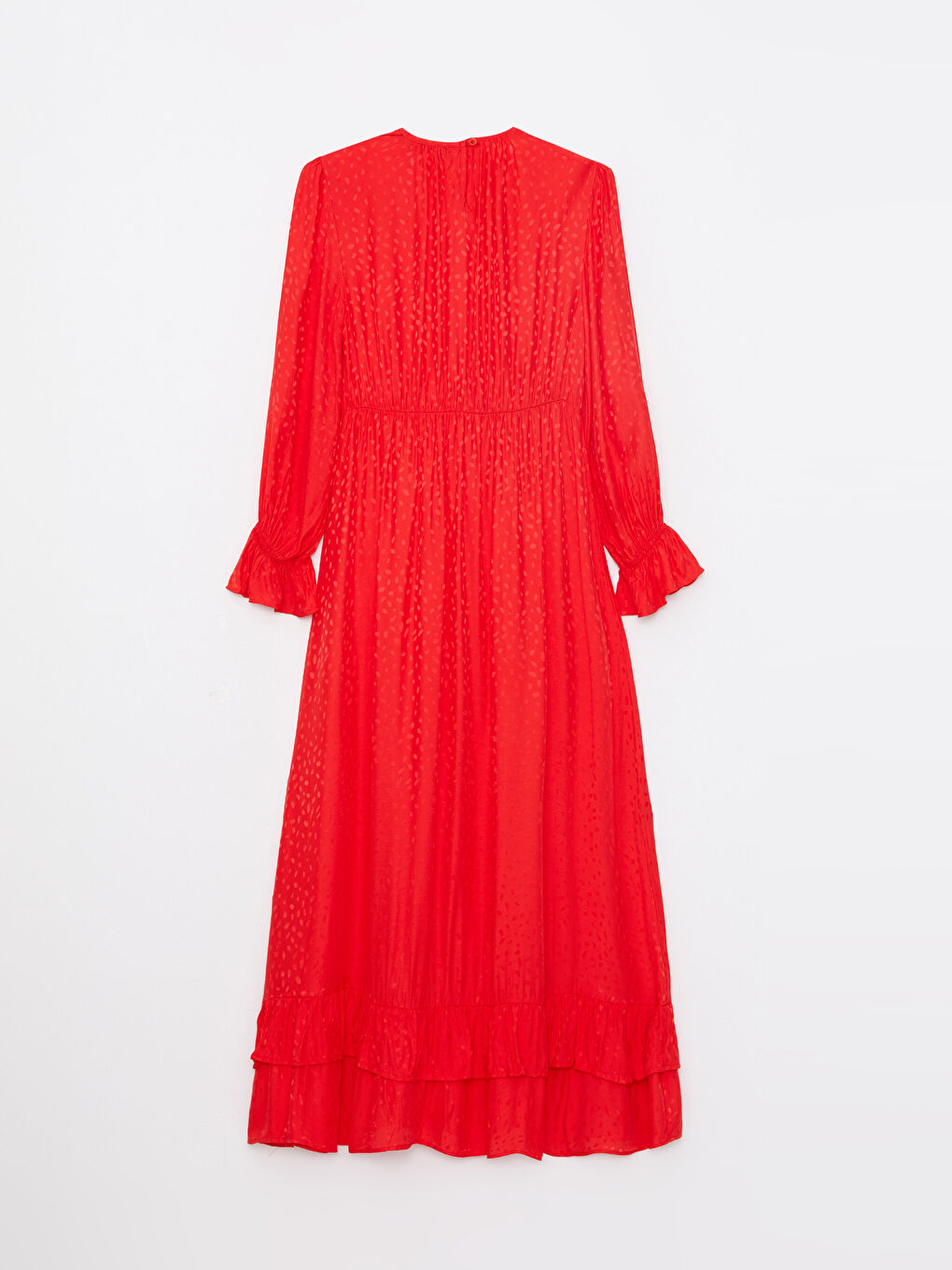 Kırmızı Bisiklet Yaka Desenli Uzun Kollu Saten Kadın Elbise-6