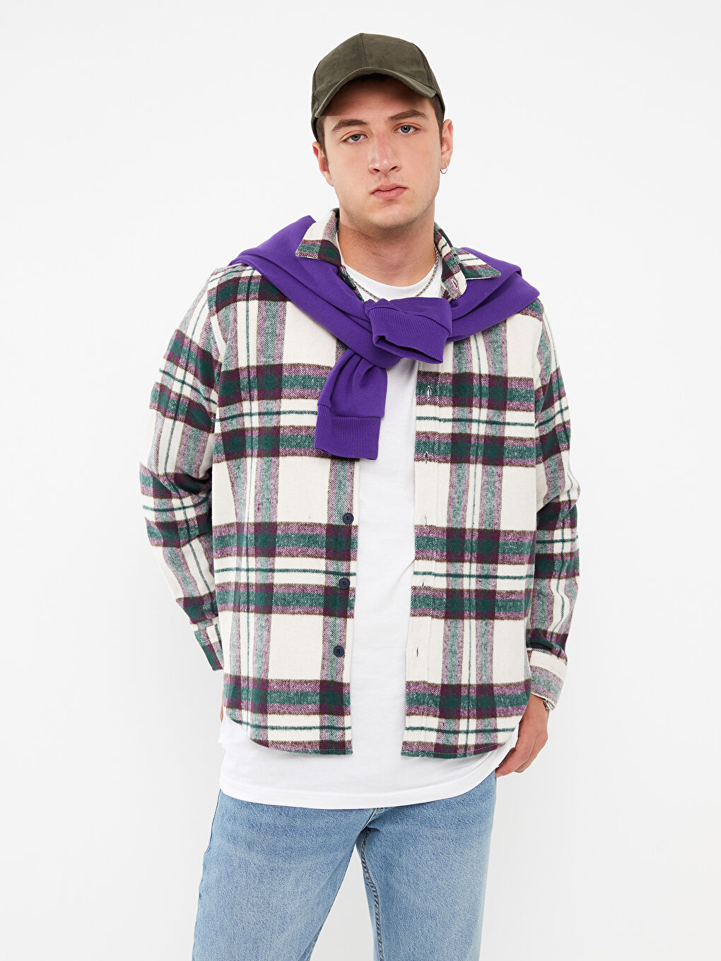 Bej Regular Fit Uzun Kollu Ekose Erkek Oduncu Gömlek