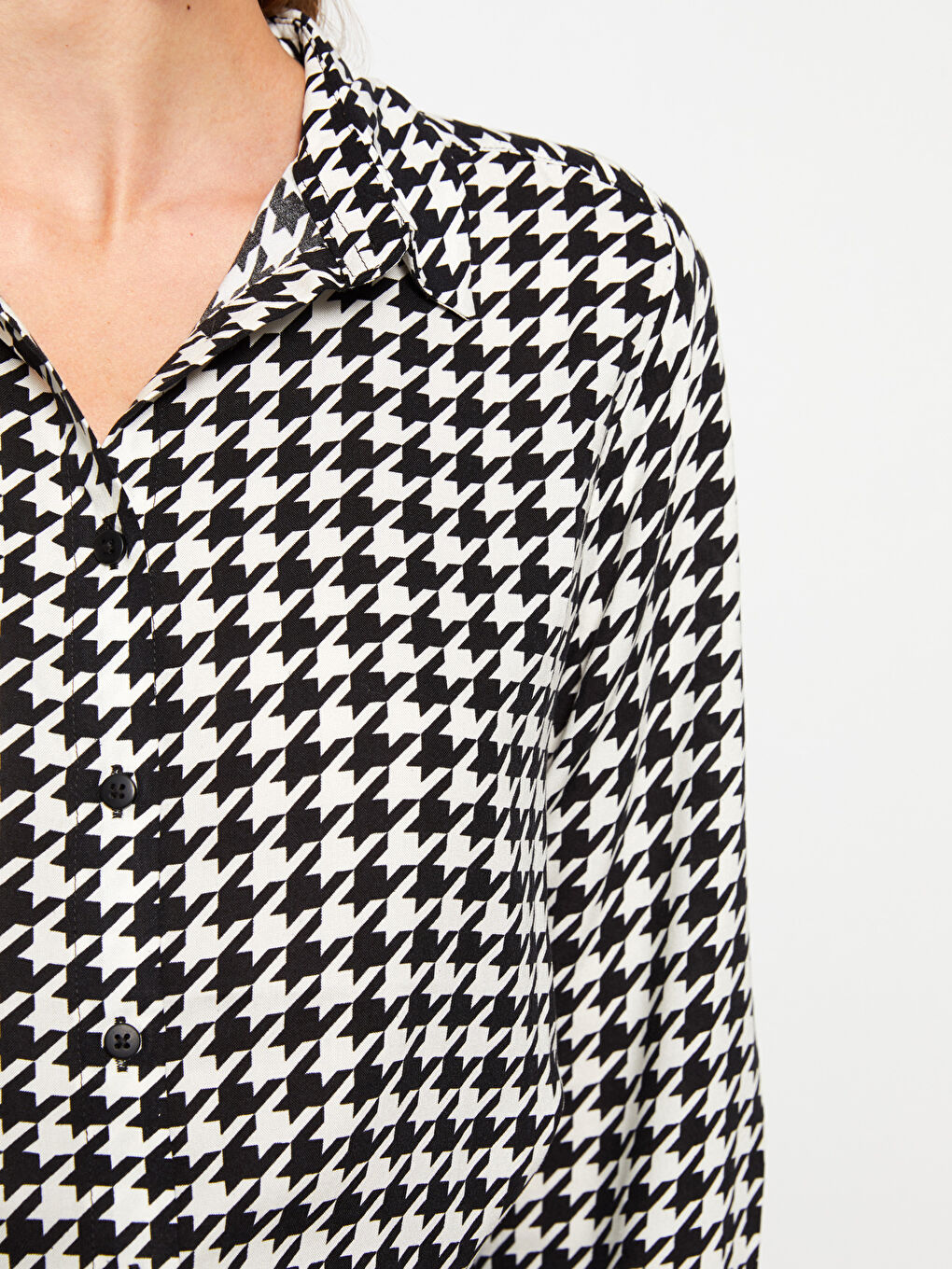 әйелдерге арналған қарға аяғы принтті ұзын жең жейде-3