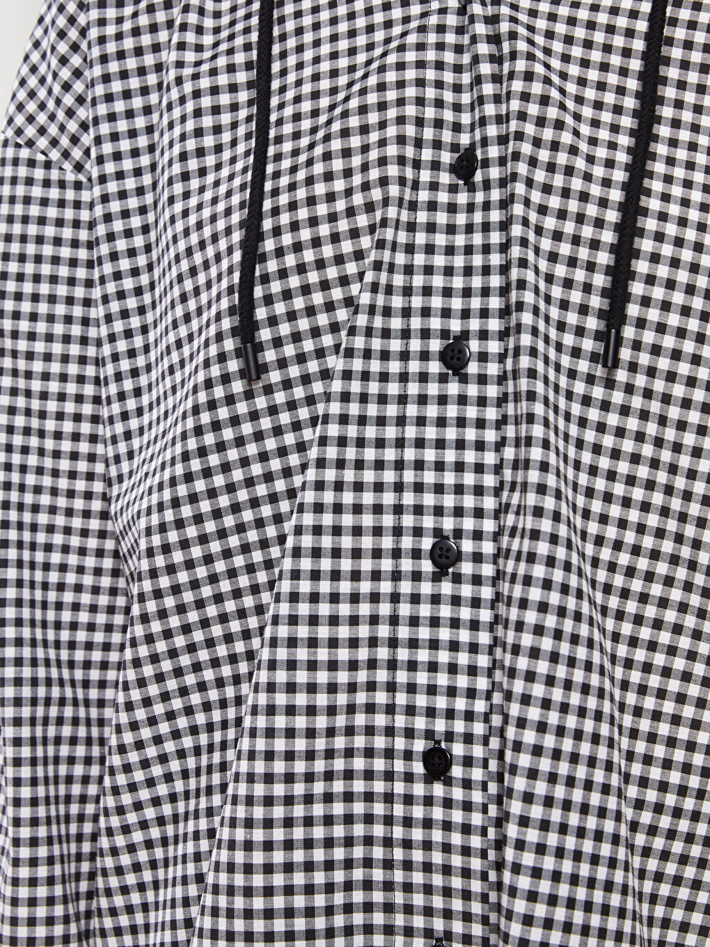 Siyah Kapüşonlu Ekose Uzun Kollu Oversize Kadın Tunik-3