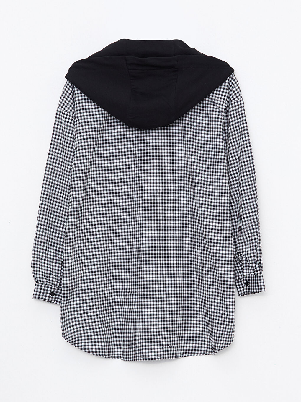 Siyah Kapüşonlu Ekose Uzun Kollu Oversize Kadın Tunik-6