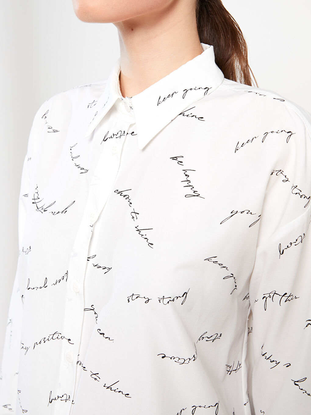 Ekru Desenli Poplin Kadın Gömlek Tunik-3