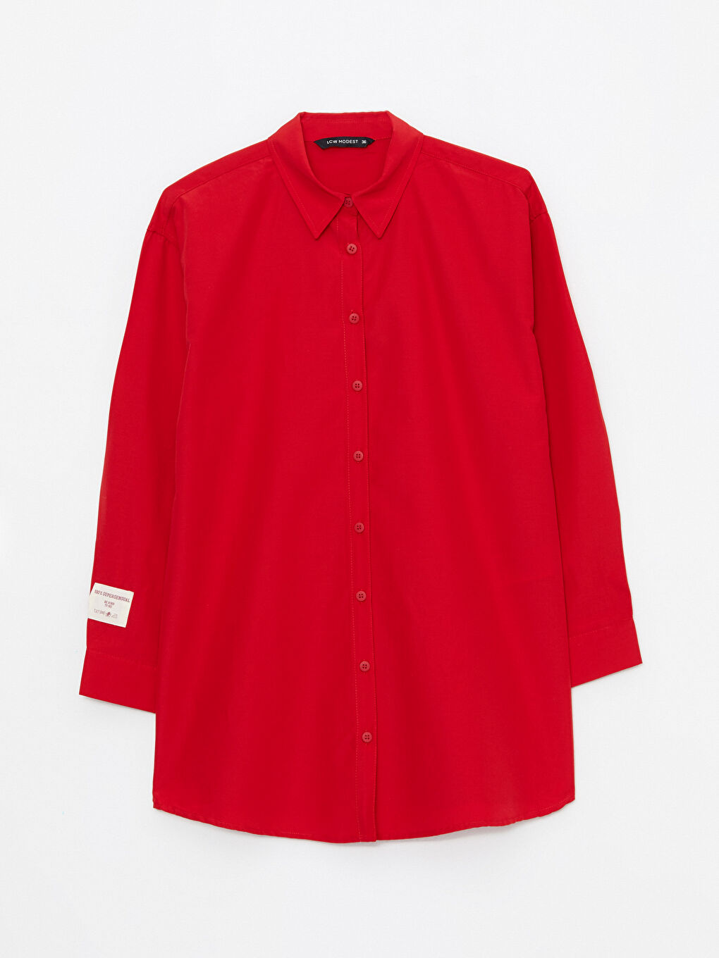 Kırmızı Baskılı Uzun Kollu Oversize Kadın Gömlek Tunik-5