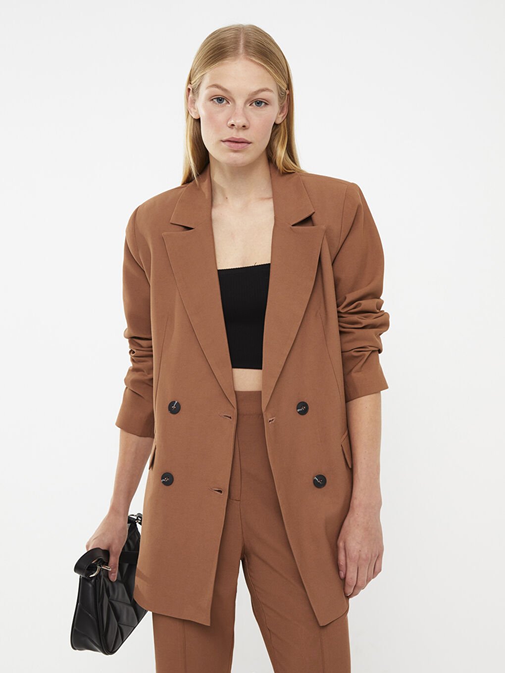 Plain Long Sleeve Women's Blazer Jacket-1