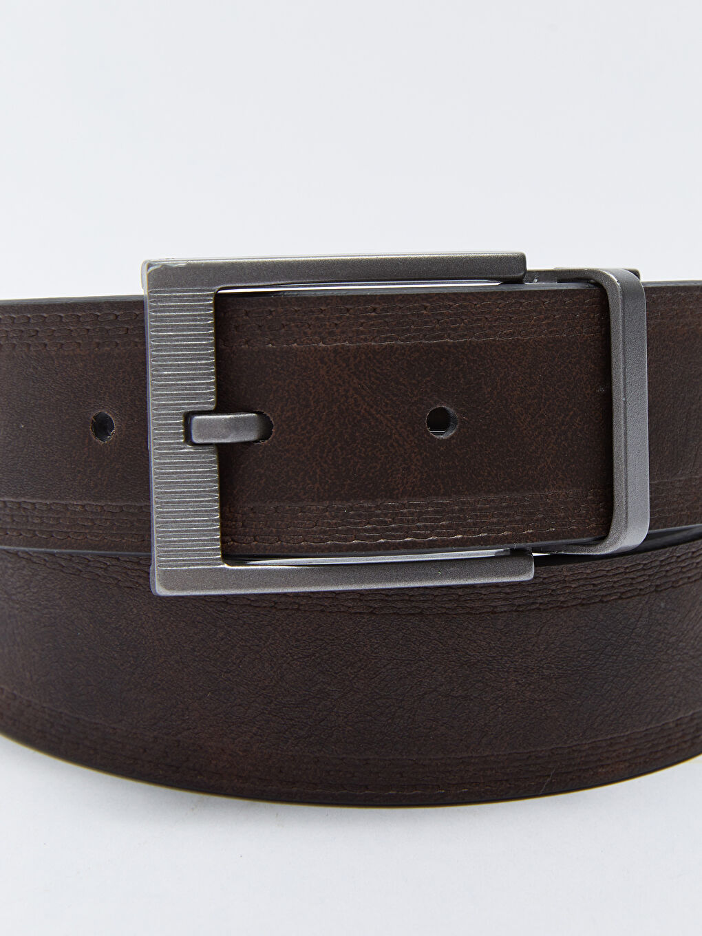 Siyah Deri Görünümlü Çift Taraflı Erkek Kemer-5