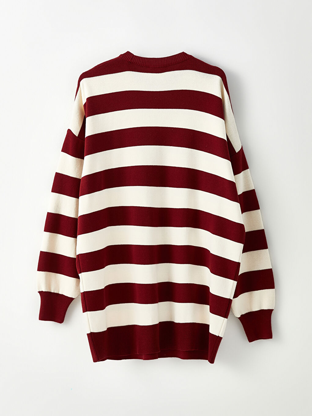 Kırmızı Bisiklet Yaka Çizgili Uzun Kollu Triko Kadın Tunik-6