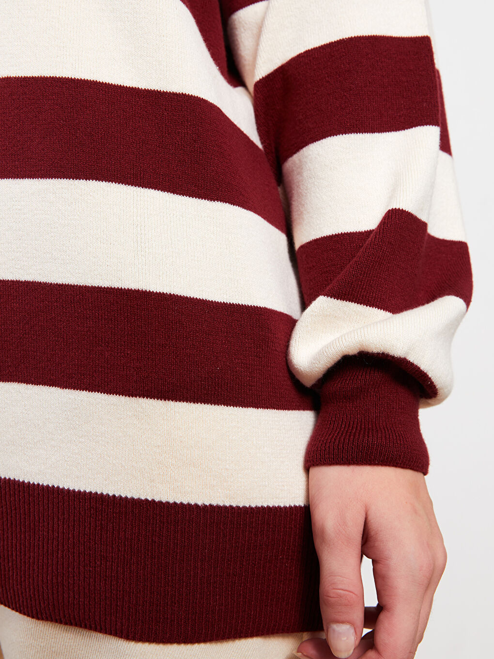 Kırmızı Bisiklet Yaka Çizgili Uzun Kollu Triko Kadın Tunik-3