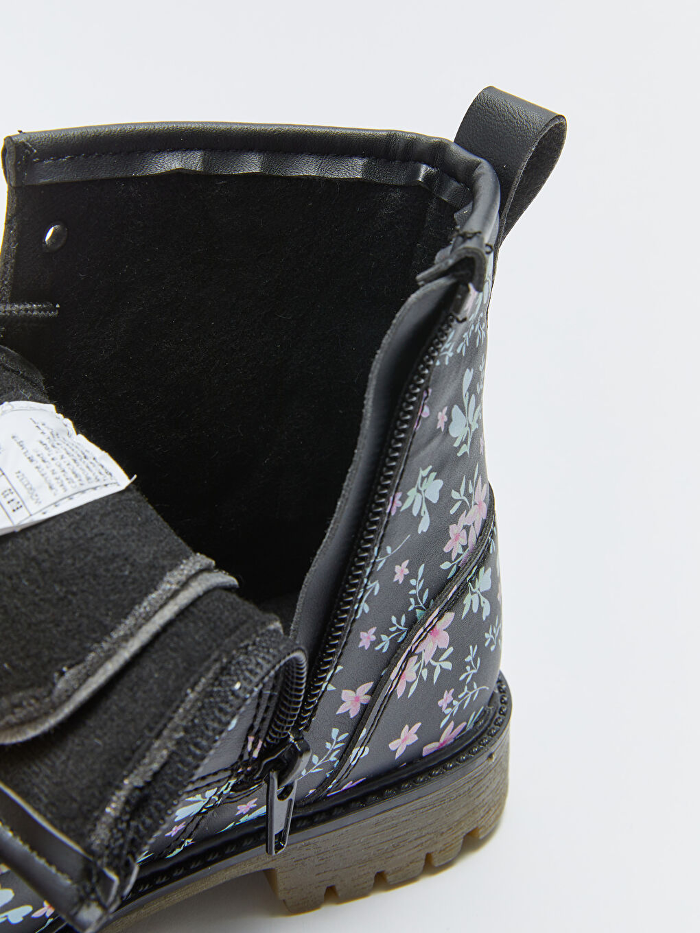 Siyah Deri Görünümlü Baskılı Bağcık ve Fermuarlı Kız Çocuk Bot-6