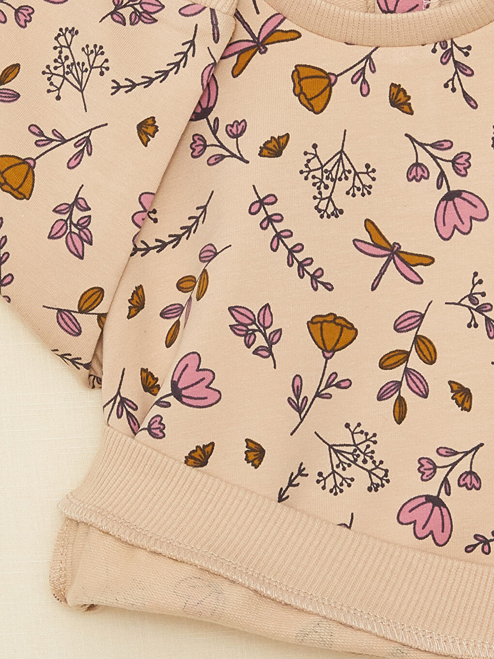 Bej Bisiklet Yaka Uzun Kollu Baskılı Kız Bebek 2'li Takım-3