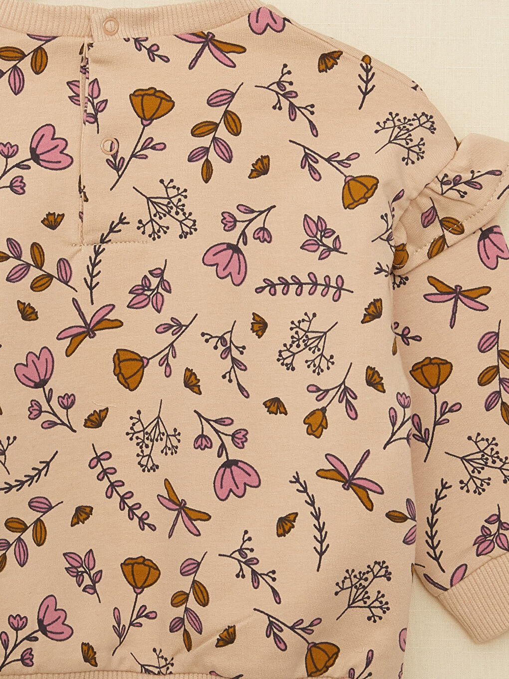 Bej Bisiklet Yaka Uzun Kollu Baskılı Kız Bebek 2'li Takım-4