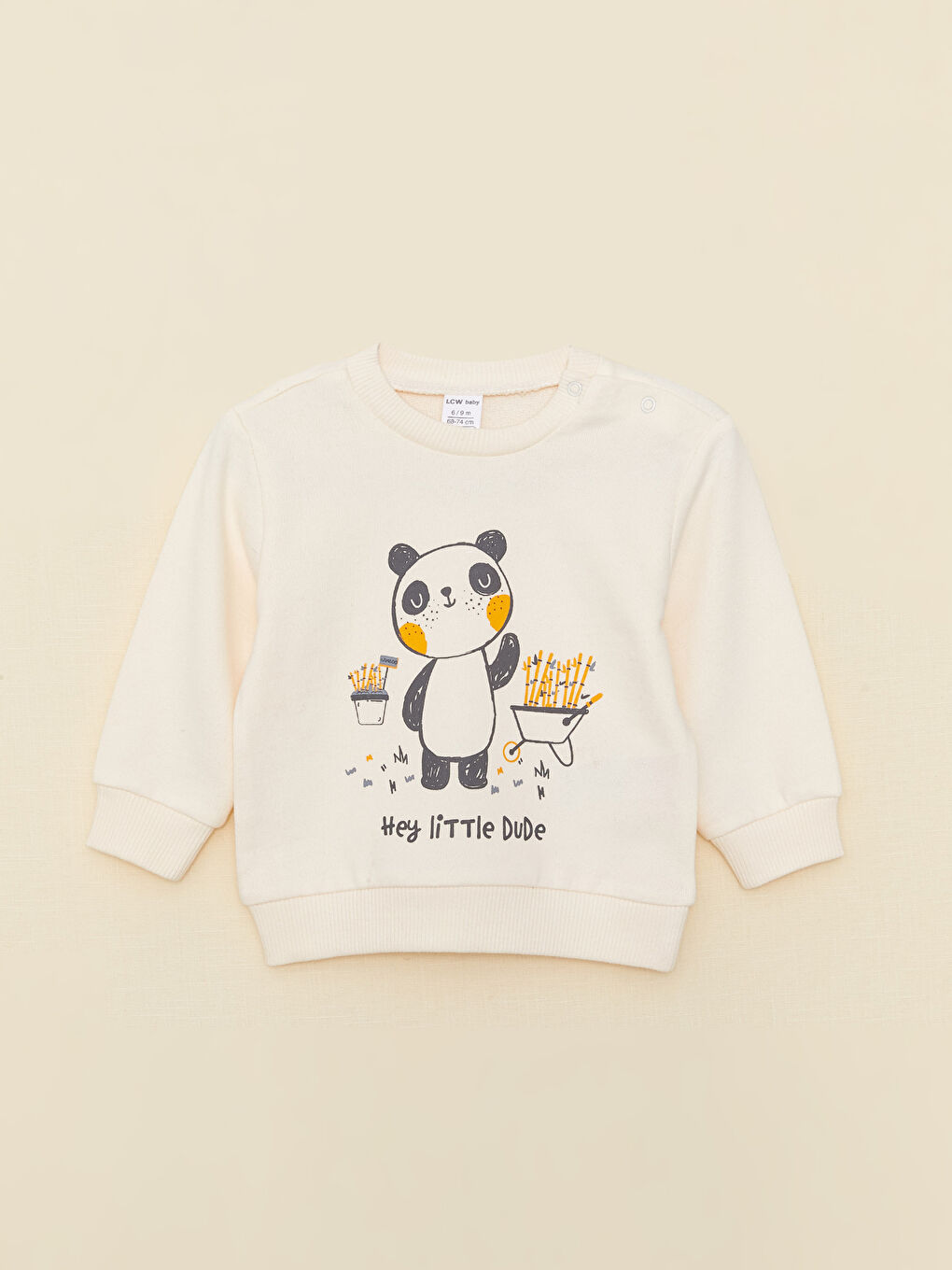 Ekru Bisiklet Yaka Uzun Kollu Baskılı Erkek Bebek Sweatshirt ve Pantolon 2'li Takım-1