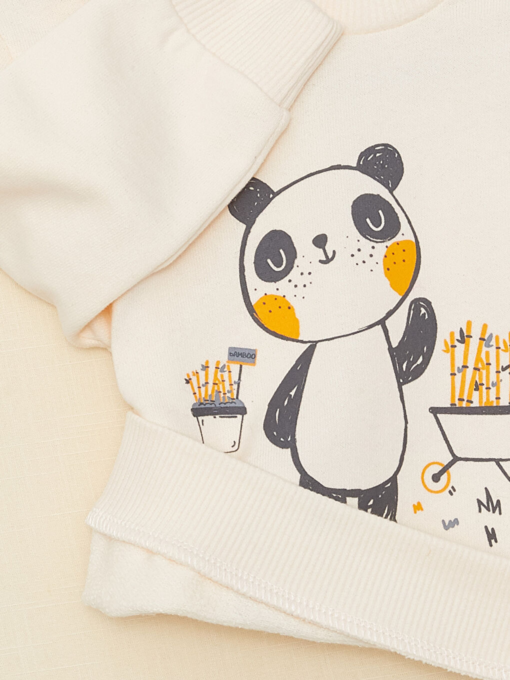 Ekru Bisiklet Yaka Uzun Kollu Baskılı Erkek Bebek Sweatshirt ve Pantolon 2'li Takım-3