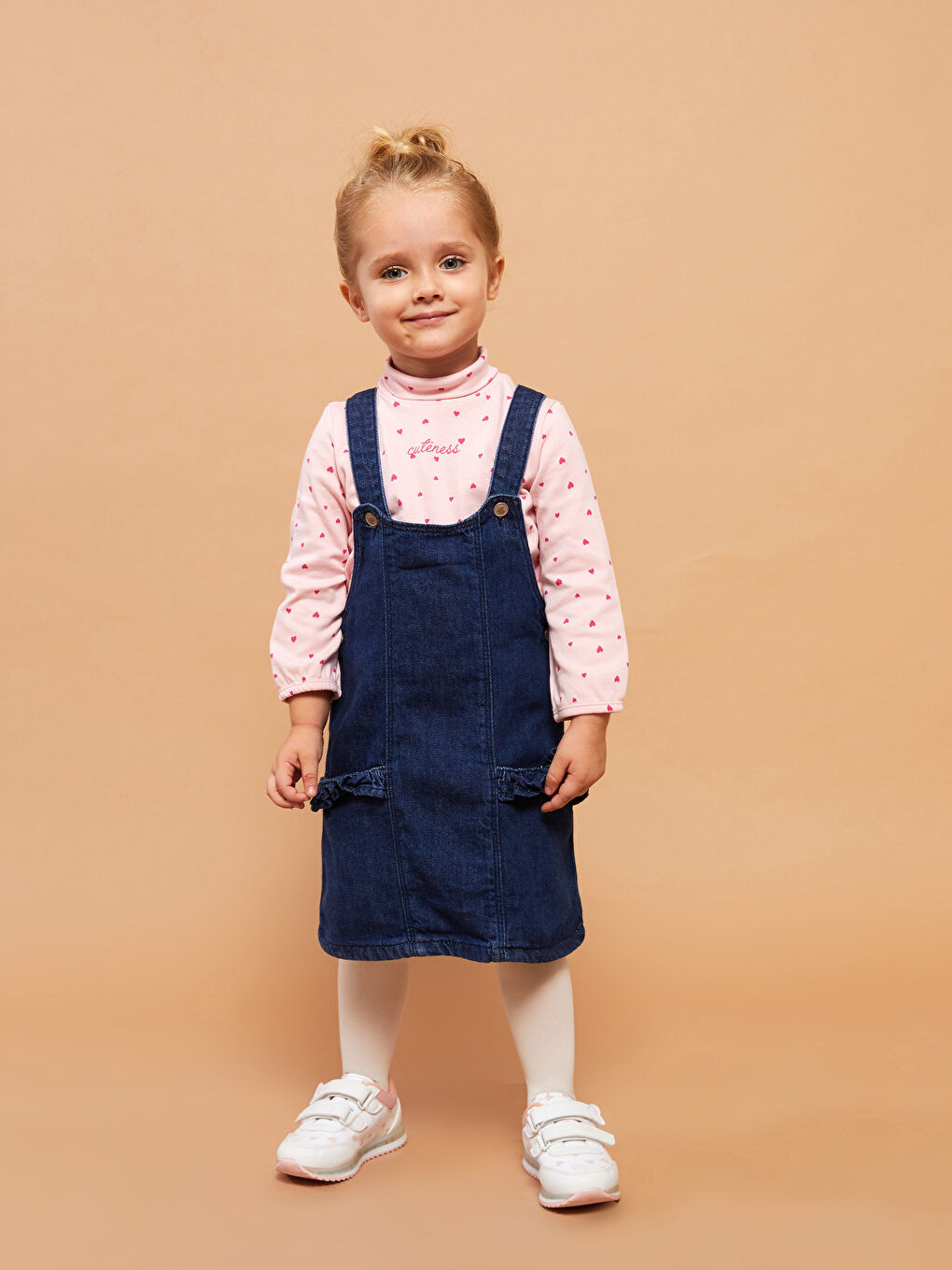 Джинсовое платье для малышки девочки с U-образным вырезом и колготки, комплект из 2 предметов-2