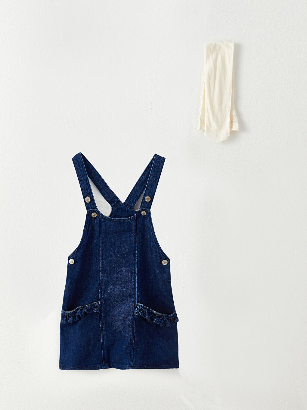 Джинсовое платье для малышки девочки с U-образным вырезом и колготки, комплект из 2 предметов-4