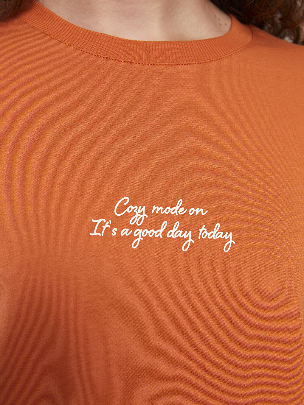 Turuncu Bisiklet Yaka Nakışlı Uzun Kollu Oversize Kadın Sweatshirt Tunik-3