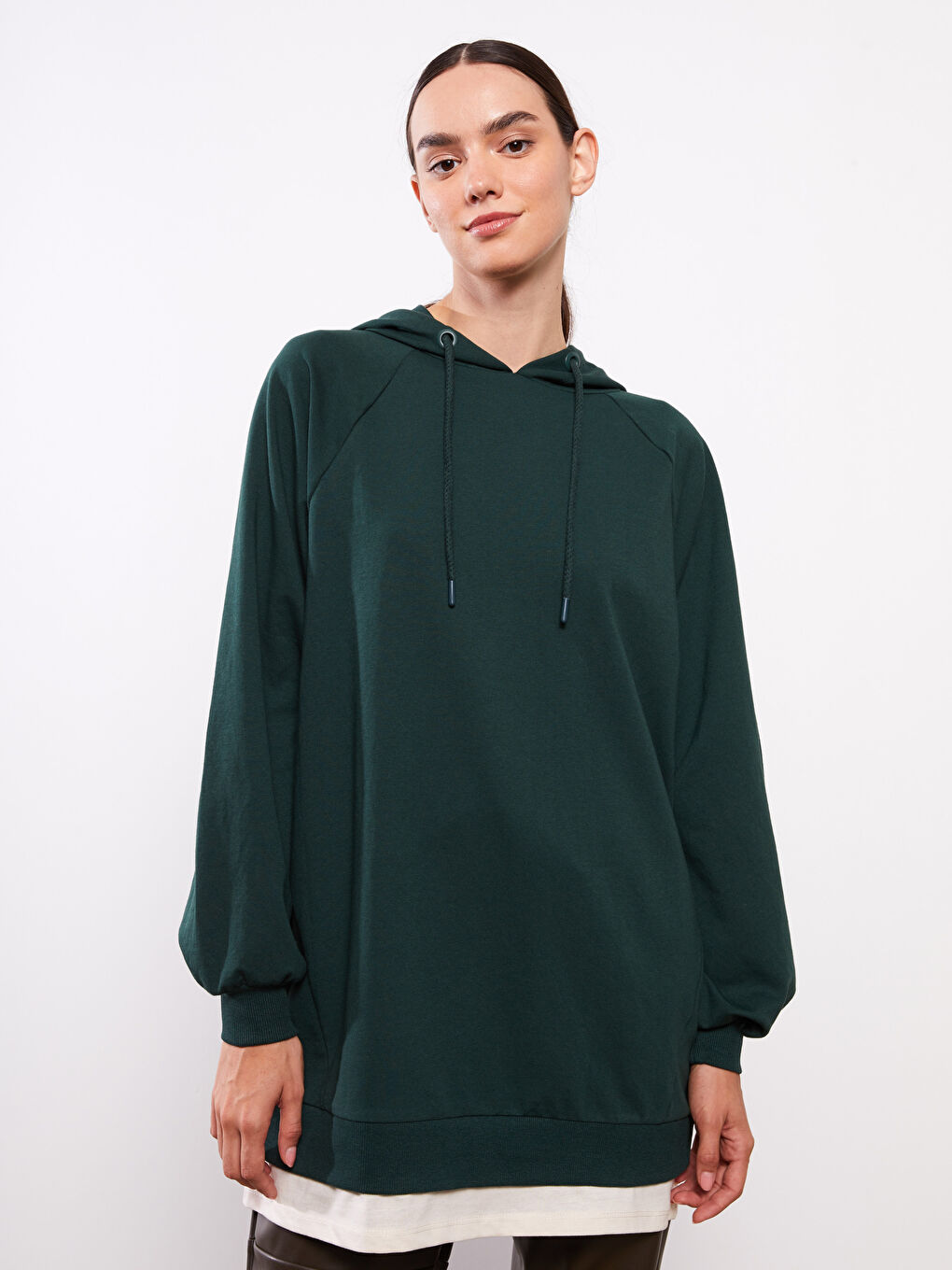 Hooded Plain Long Sleeve Oversize Women's Sweatshirt Tunic