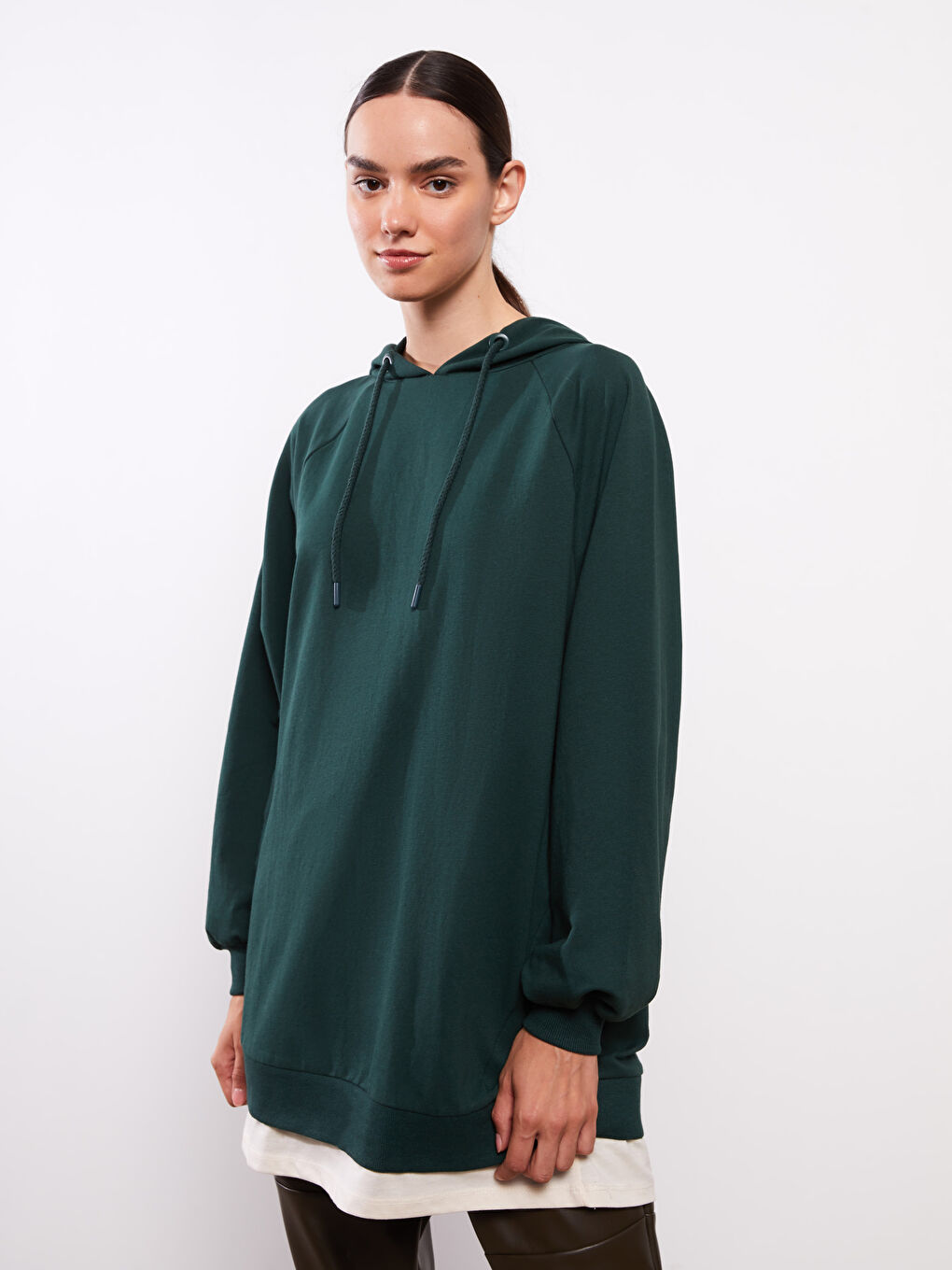 Hooded Plain Long Sleeve Oversize Women's Sweatshirt Tunic-1