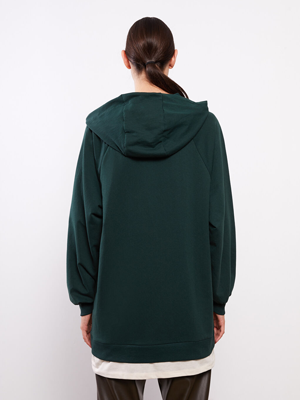 Hooded Plain Long Sleeve Oversize Women's Sweatshirt Tunic-4